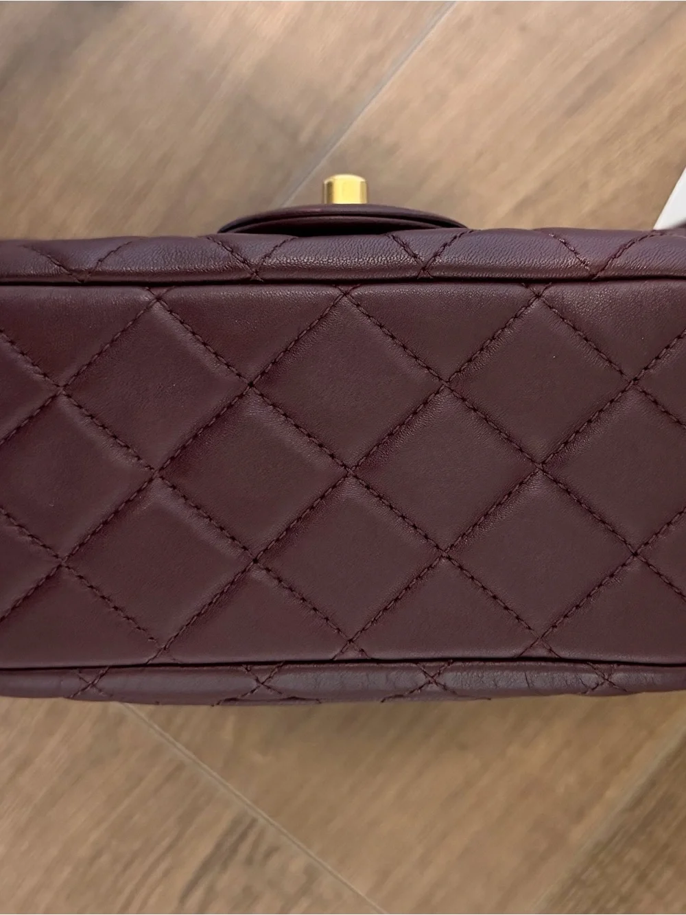 CHANEL Quilted Lambskin Shoulder Bag in Burgundy with Gold Hardware
